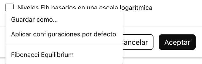 Guardar o restablecer la configuración de Fibonacci